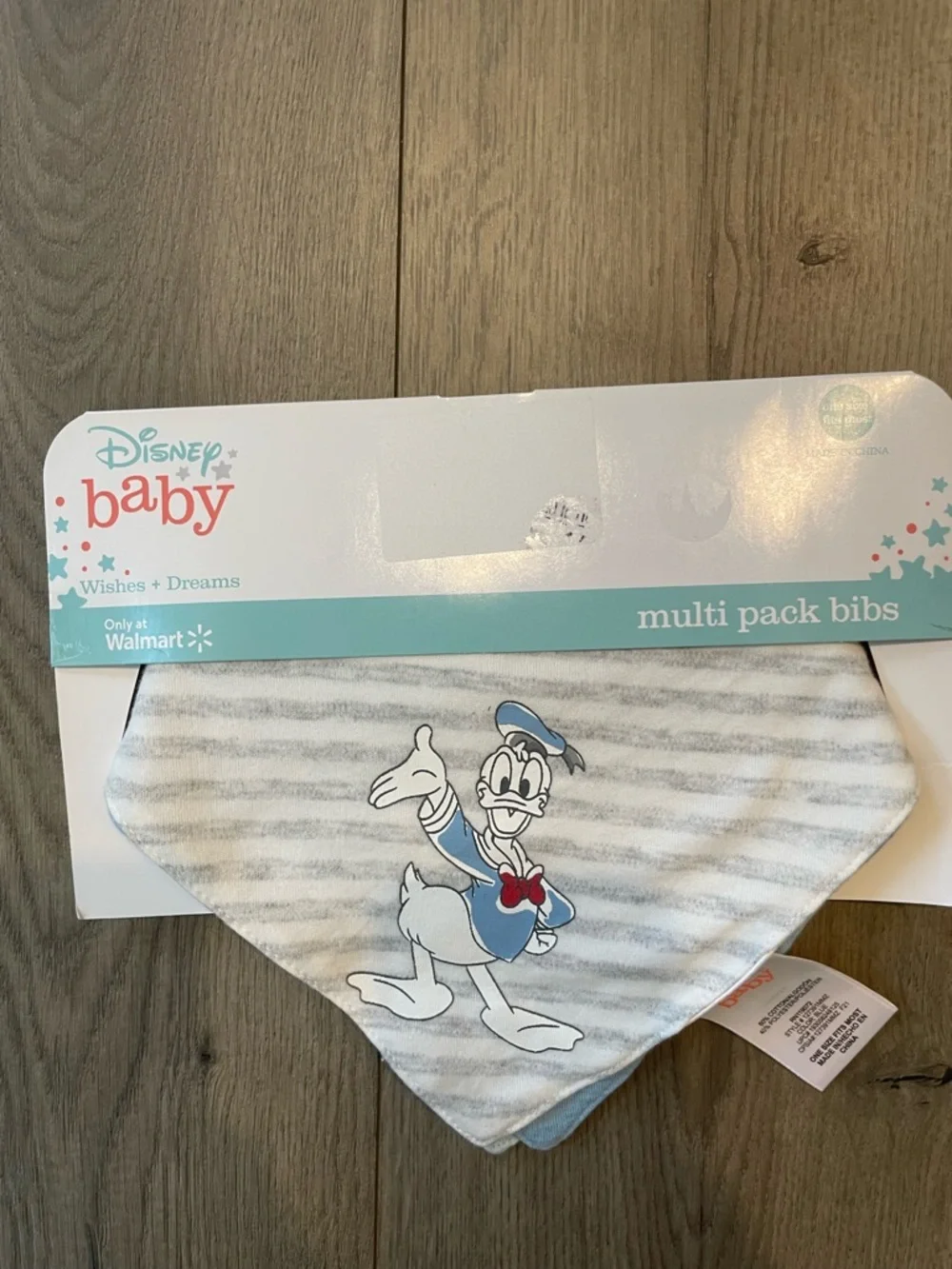 Disney Baby Gray and White Striped Donald Duck Bib